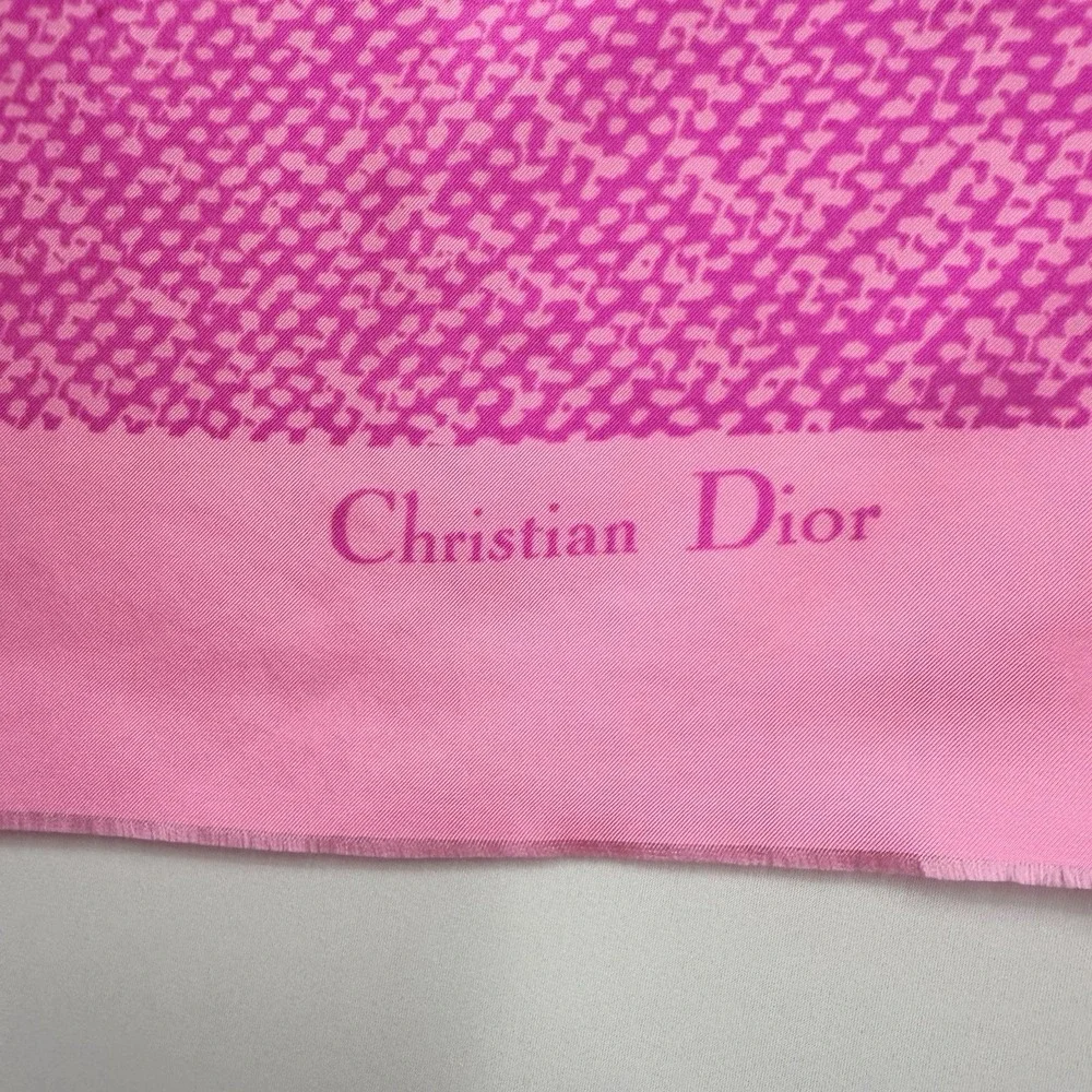 Vintage Christian Dior 100% Silk Scarf Printed 2 Tone Hot Pink 33